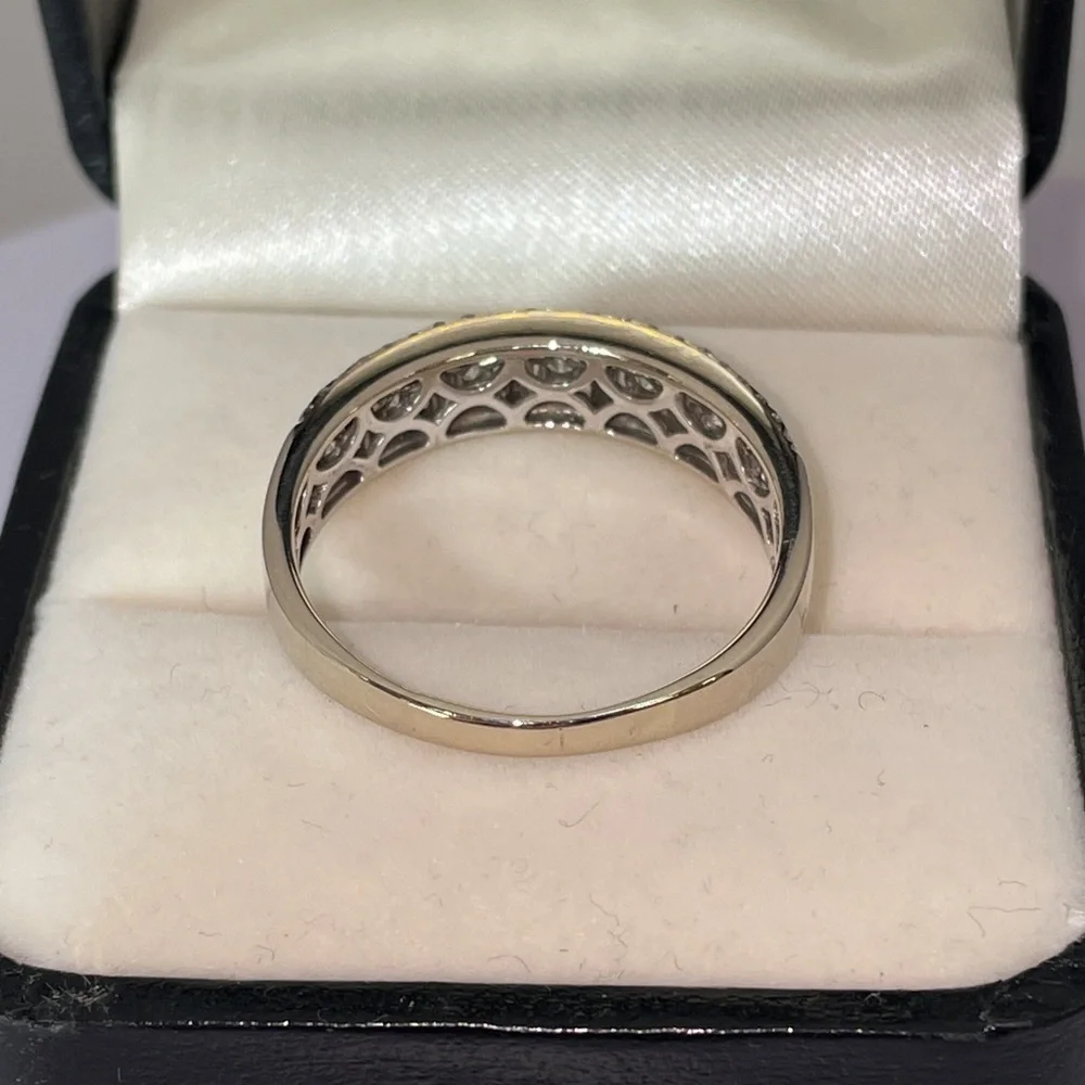 Solid Stamped 14K White Gold NATURAL Diamond Semi Eternity Band Ring Vintage